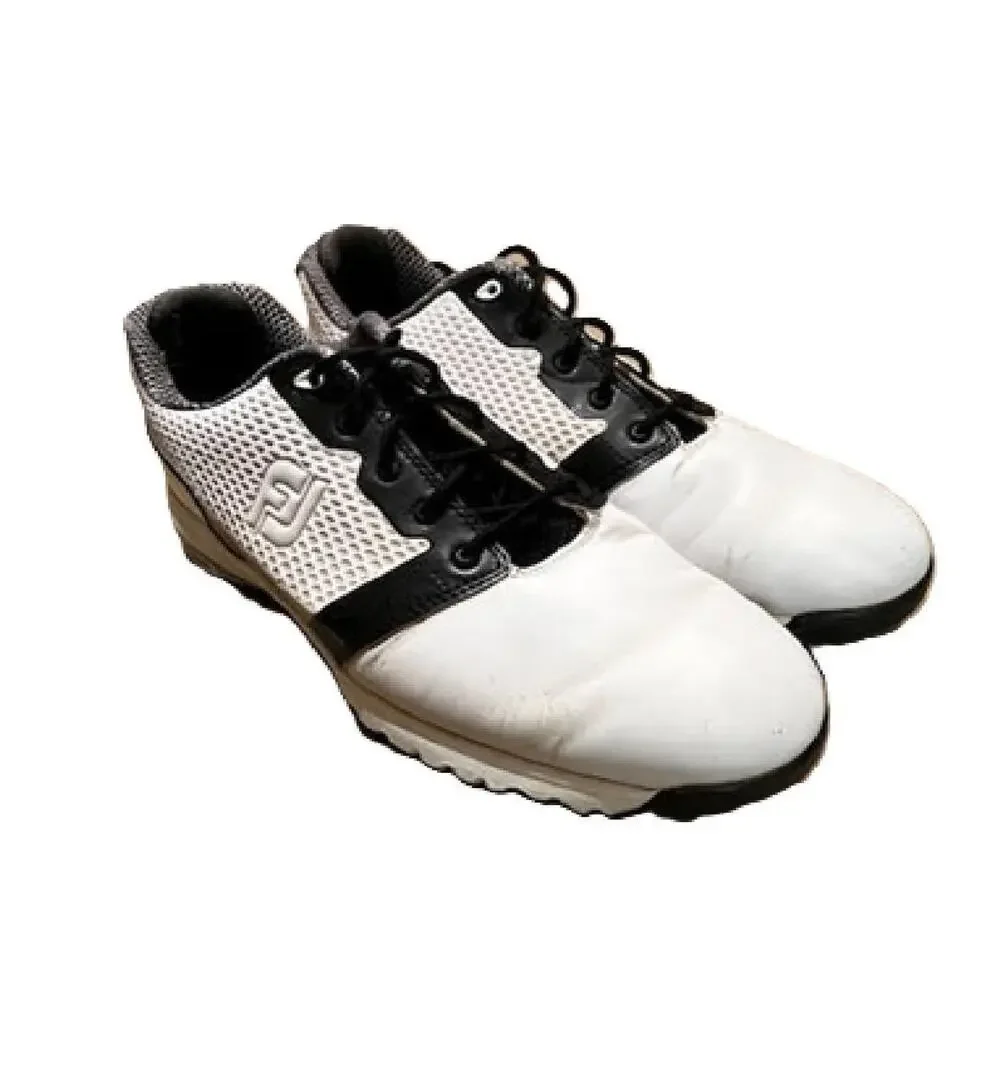 Footjoy Contour Fit Golf Shoes Mens Size 8 Soft Spike 54091 White/Blk